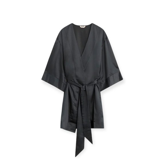 NEW ThirdLove Black Satin Kimono-Style Robe - Picture 1 of 2